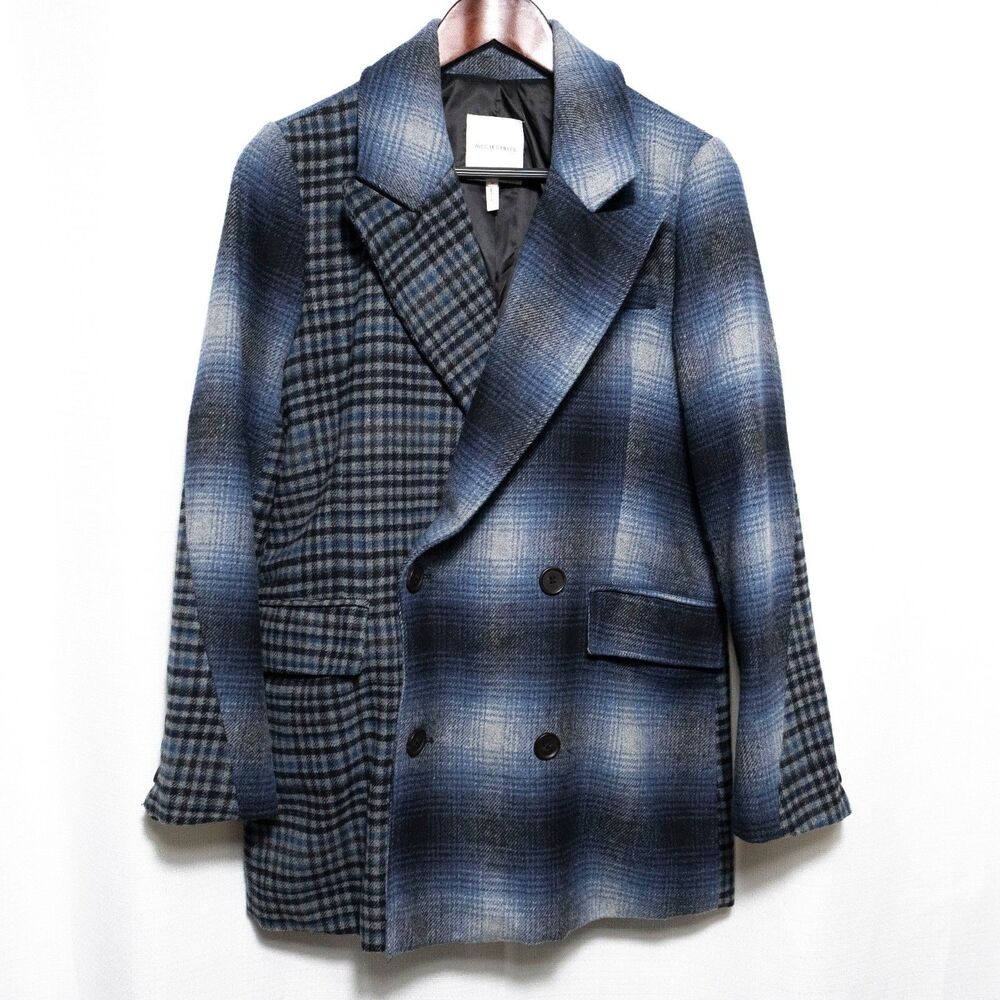 Avec Les Filles Blue Plaid Peacoat Womens M Oversized Grunge Shacket Coat